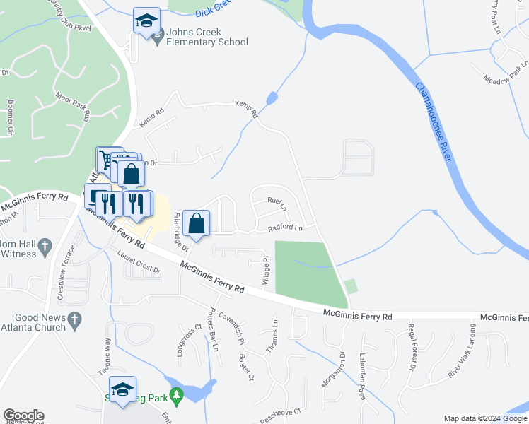 map of restaurants, bars, coffee shops, grocery stores, and more near 8825 Grappe Trace in Suwanee