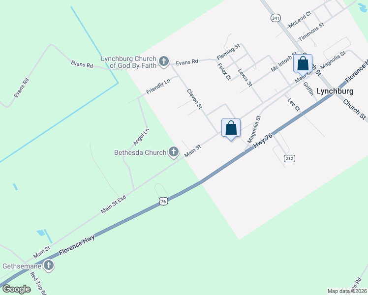 map of restaurants, bars, coffee shops, grocery stores, and more near 394 Main Street in Lynchburg