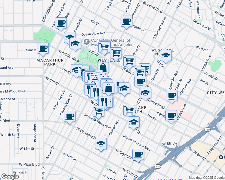 map of restaurants, bars, coffee shops, grocery stores, and more near 1919 7th Street in Los Angeles