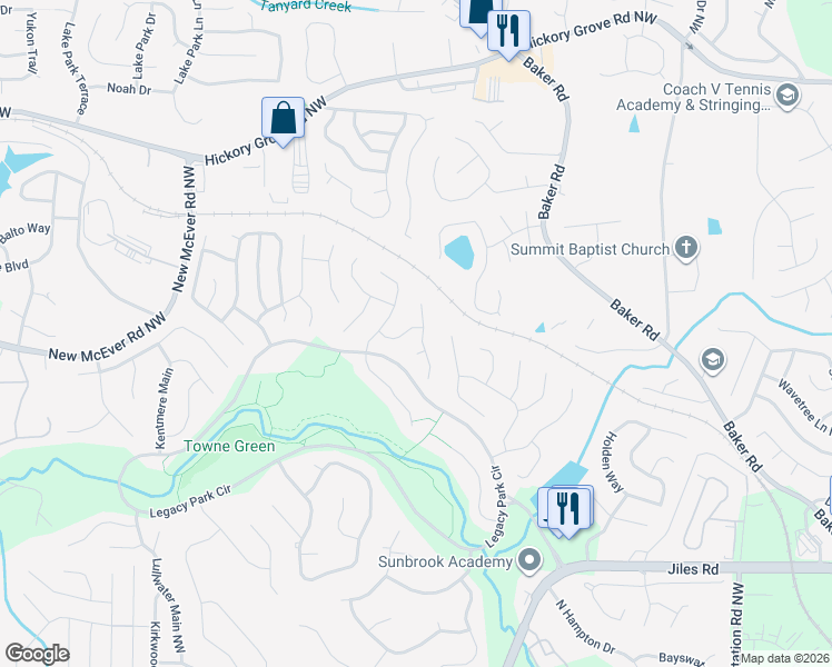 map of restaurants, bars, coffee shops, grocery stores, and more near 4200 Steeplehill Drive Northwest in Kennesaw