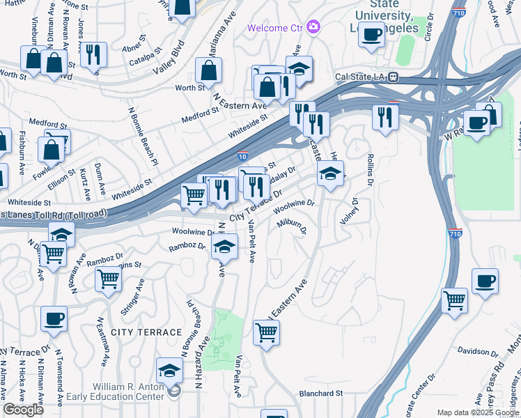 map of restaurants, bars, coffee shops, grocery stores, and more near 4146 City Terrace Drive in Los Angeles