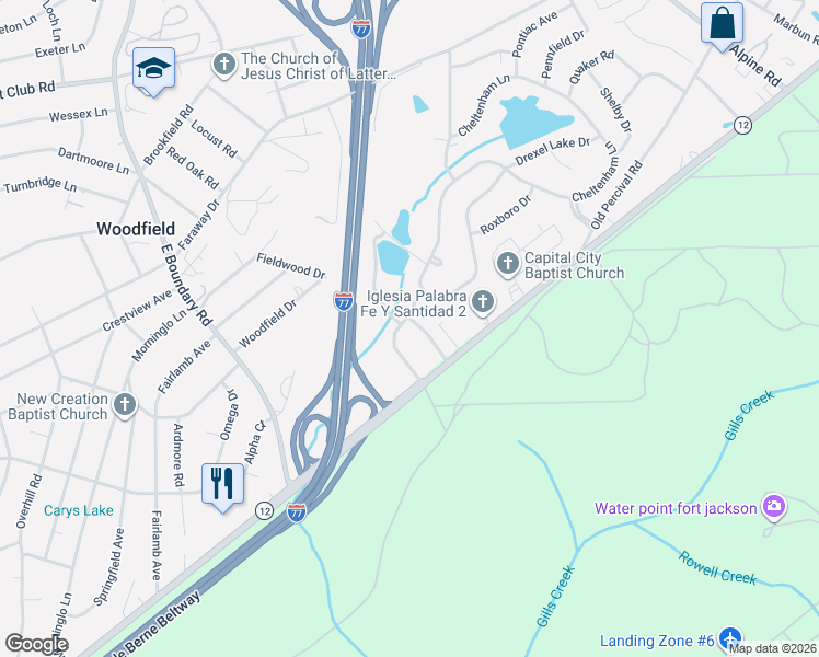map of restaurants, bars, coffee shops, grocery stores, and more near 1656 Drexel Lake Drive in Columbia