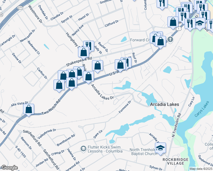 map of restaurants, bars, coffee shops, grocery stores, and more near 160 Berry Tree Lane in Columbia