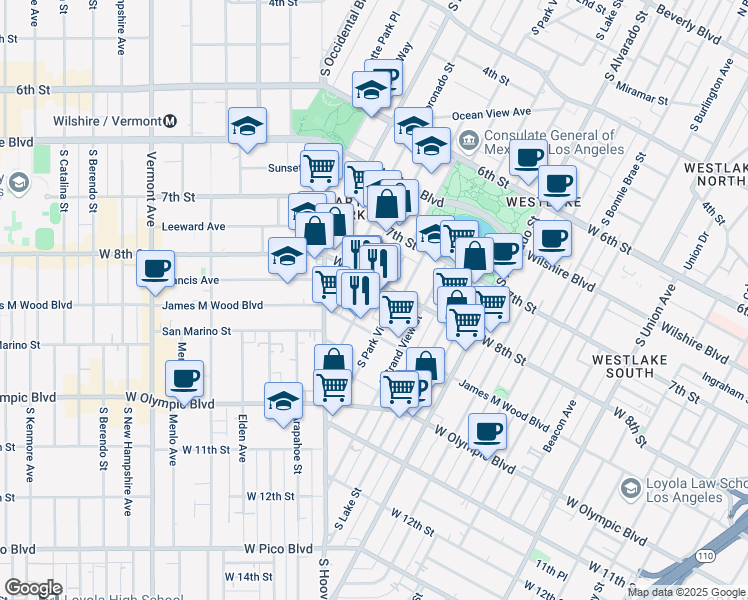 map of restaurants, bars, coffee shops, grocery stores, and more near 826 South Carondelet Street in Los Angeles