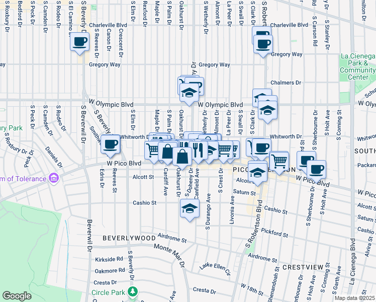 map of restaurants, bars, coffee shops, grocery stores, and more near in Los Angeles
