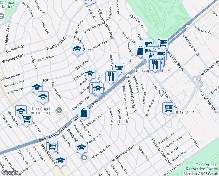 map of restaurants, bars, coffee shops, grocery stores, and more near in Los Angeles