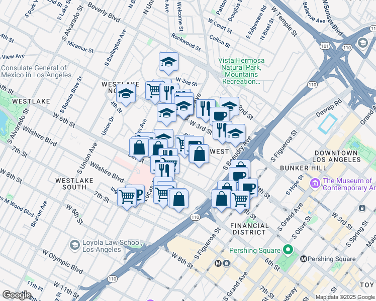map of restaurants, bars, coffee shops, grocery stores, and more near 1315 West Maryland Street in Los Angeles
