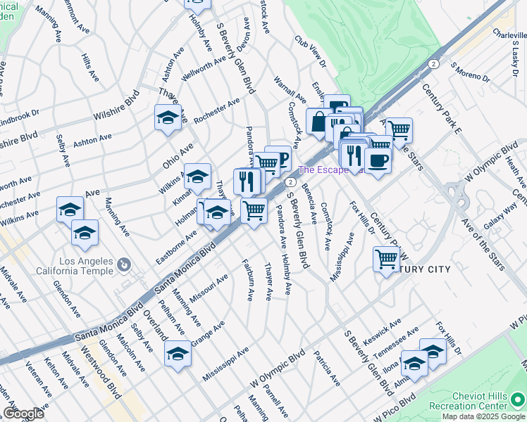 map of restaurants, bars, coffee shops, grocery stores, and more near 10456 Santa Monica Boulevard in Los Angeles