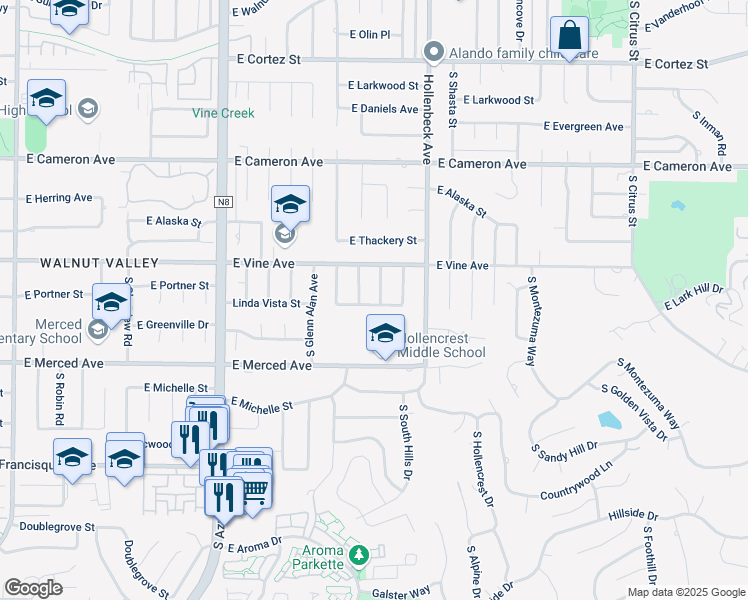 map of restaurants, bars, coffee shops, grocery stores, and more near 1035 South Rodilee Avenue in West Covina