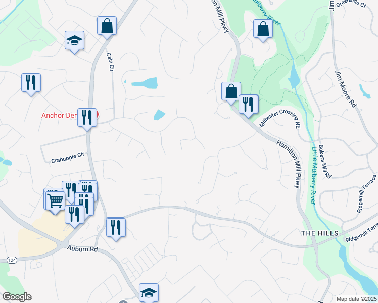 map of restaurants, bars, coffee shops, grocery stores, and more near 2025 Lakeland Drive in Dacula