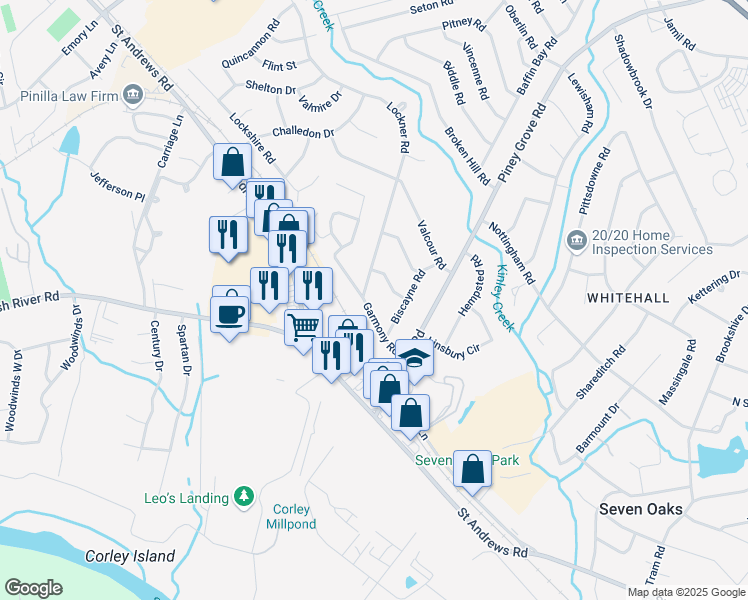 map of restaurants, bars, coffee shops, grocery stores, and more near 211 Ardmount Road in Columbia