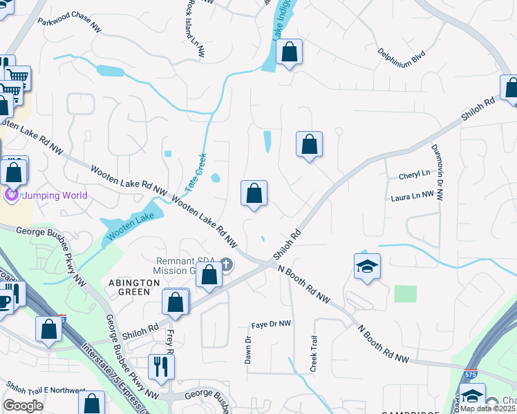 map of restaurants, bars, coffee shops, grocery stores, and more near 769 Edgewater Lane Northwest in Kennesaw