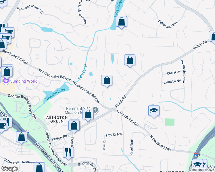 map of restaurants, bars, coffee shops, grocery stores, and more near 769 Edgewater Lane Northwest in Kennesaw