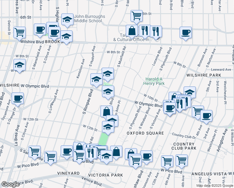 map of restaurants, bars, coffee shops, grocery stores, and more near 135 Fremont Place in Los Angeles