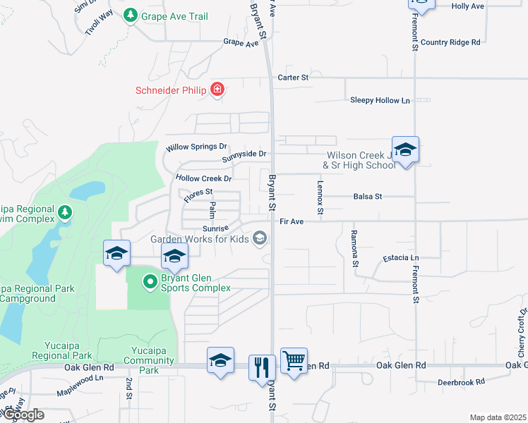 map of restaurants, bars, coffee shops, grocery stores, and more near in Yucaipa