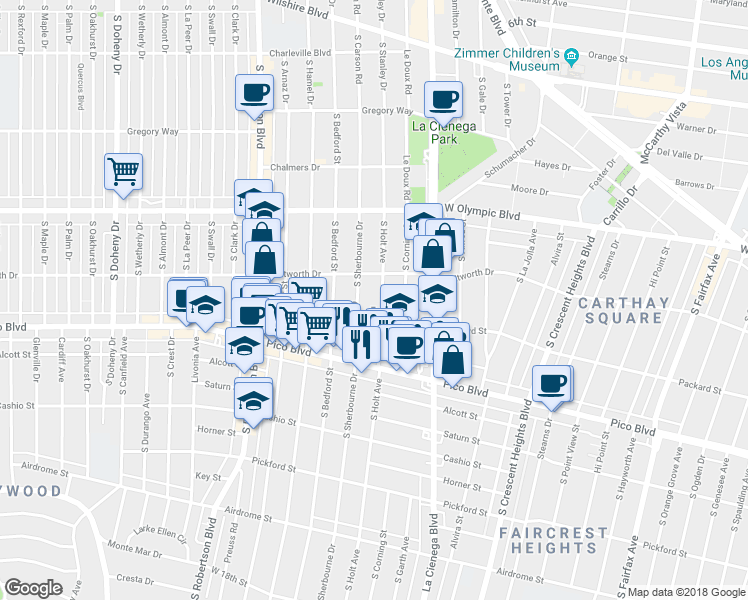 map of restaurants, bars, coffee shops, grocery stores, and more near 1139 South Holt Avenue in Los Angeles