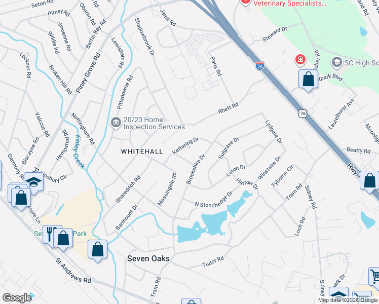 map of restaurants, bars, coffee shops, grocery stores, and more near 437 Brookshire Drive in Columbia