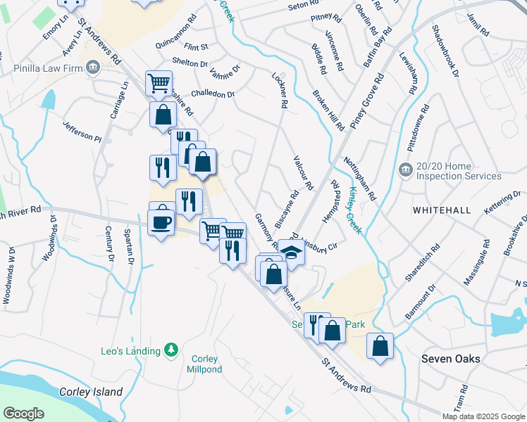 map of restaurants, bars, coffee shops, grocery stores, and more near 211 Ardmount Road in Columbia