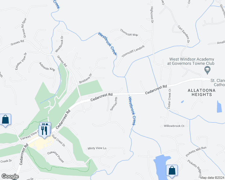 map of restaurants, bars, coffee shops, grocery stores, and more near 110 Kingsford Crossing in Acworth