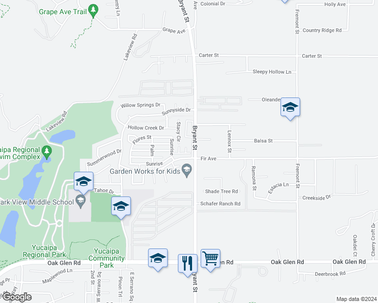 map of restaurants, bars, coffee shops, grocery stores, and more near 35218 Fir Avenue in Yucaipa