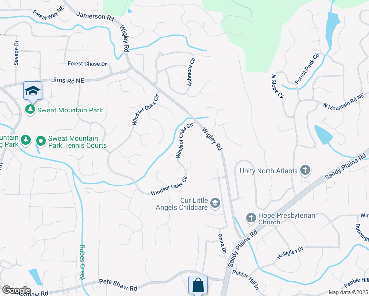 map of restaurants, bars, coffee shops, grocery stores, and more near 4397 Windsor Oaks Circle in Marietta