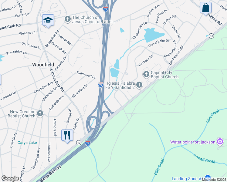 map of restaurants, bars, coffee shops, grocery stores, and more near 1656 Drexel Lake Drive in Columbia