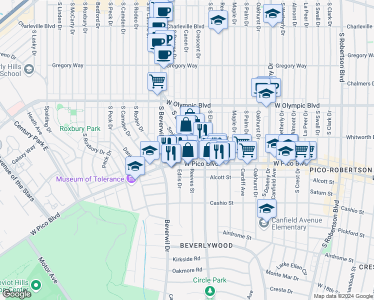 map of restaurants, bars, coffee shops, grocery stores, and more near 1242 Smithwood Drive in Los Angeles