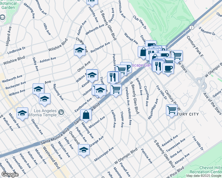 map of restaurants, bars, coffee shops, grocery stores, and more near 10473 Santa Monica Boulevard in Los Angeles