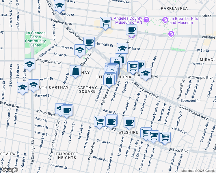 map of restaurants, bars, coffee shops, grocery stores, and more near in Los Angeles