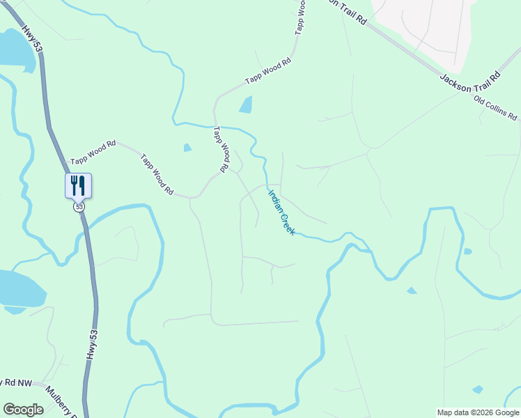 map of restaurants, bars, coffee shops, grocery stores, and more near 732 Tapp Wood Road in Hoschton