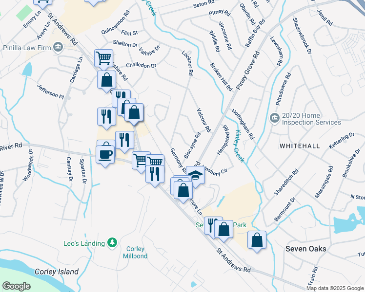 map of restaurants, bars, coffee shops, grocery stores, and more near 211 Ardmount Road in Columbia