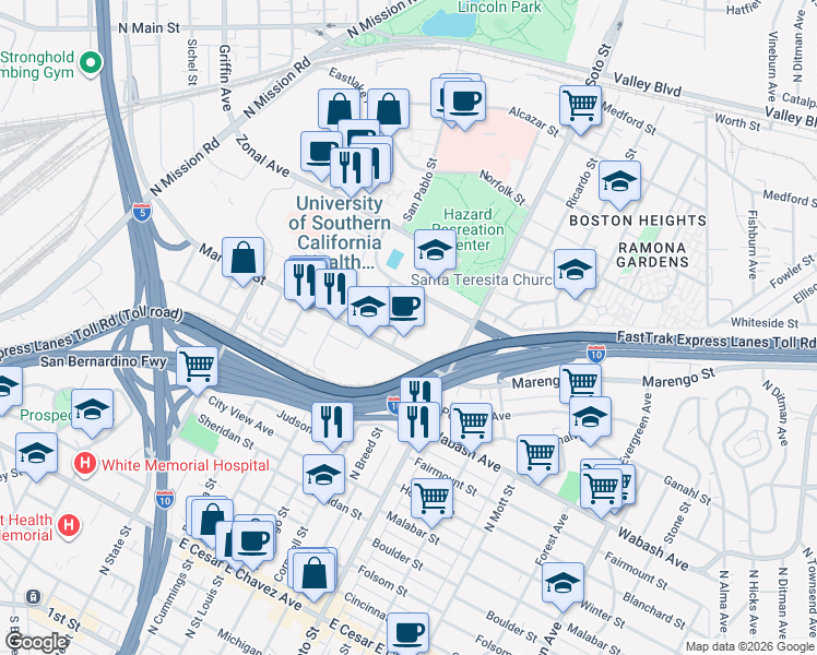 map of restaurants, bars, coffee shops, grocery stores, and more near 1126 Cornwell Street in Los Angeles