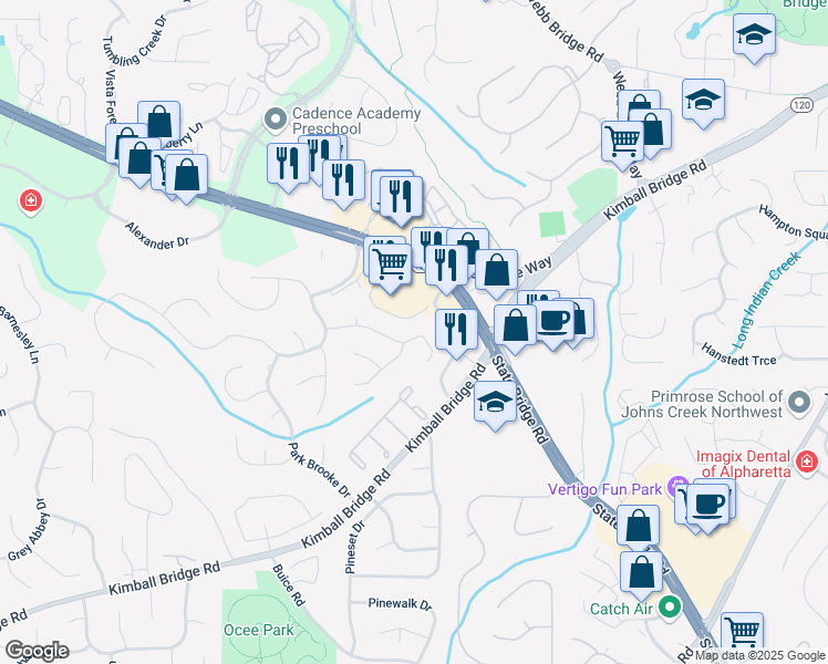 map of restaurants, bars, coffee shops, grocery stores, and more near 818 Forest Path Lane in Alpharetta