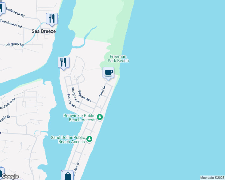 map of restaurants, bars, coffee shops, grocery stores, and more near 1710 Carolina Beach Avenue North in Carolina Beach