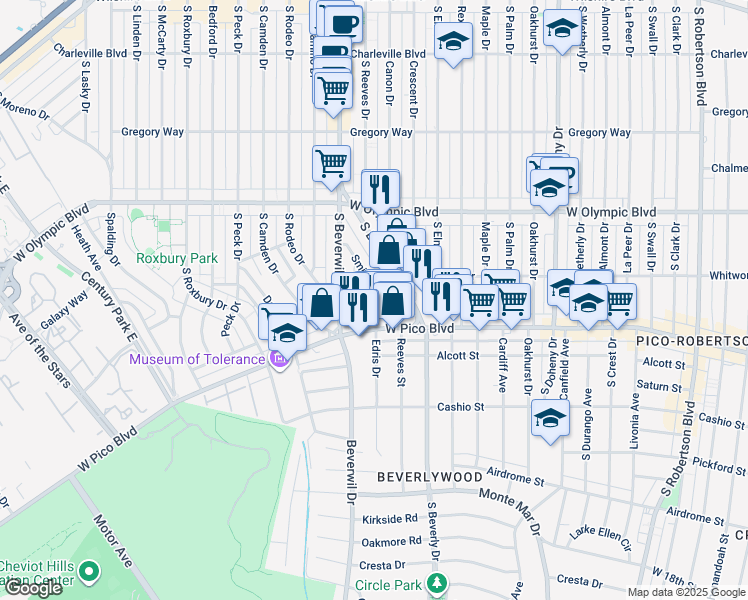 map of restaurants, bars, coffee shops, grocery stores, and more near 1229 Smithwood Drive in Los Angeles