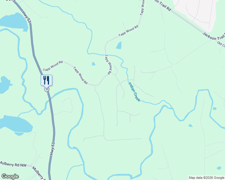 map of restaurants, bars, coffee shops, grocery stores, and more near 204 Races Road in Hoschton