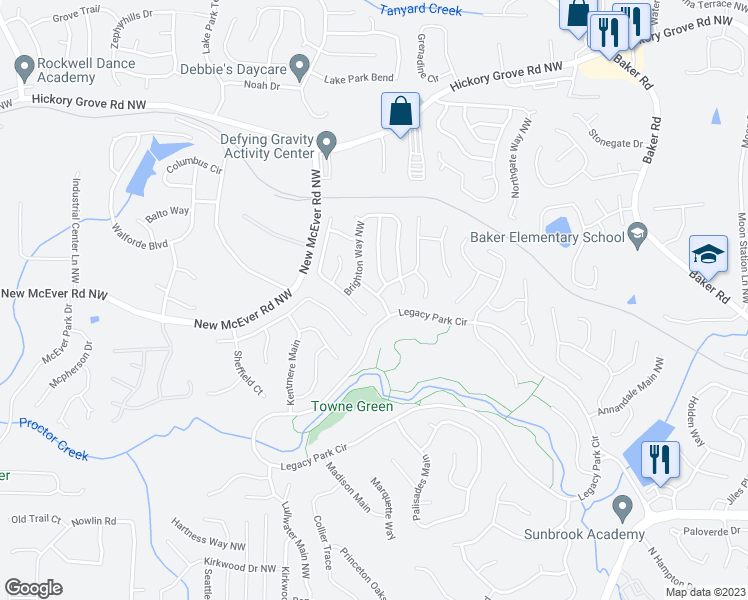 map of restaurants, bars, coffee shops, grocery stores, and more near 4217 Highcroft Main in Kennesaw