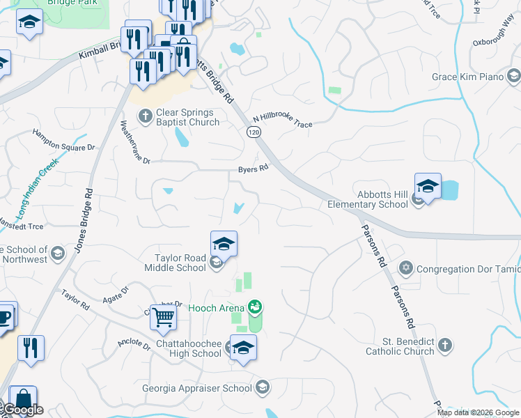 map of restaurants, bars, coffee shops, grocery stores, and more near 11325 Vedrines Dr in Alpharetta