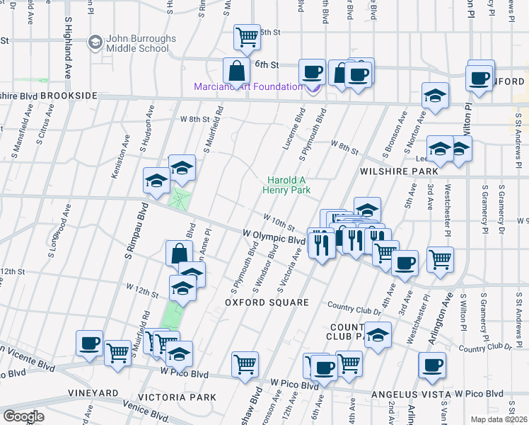 map of restaurants, bars, coffee shops, grocery stores, and more near 962 South Plymouth Boulevard in Los Angeles