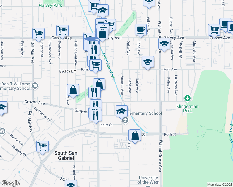 map of restaurants, bars, coffee shops, grocery stores, and more near 2434 Charlotte Avenue in Rosemead