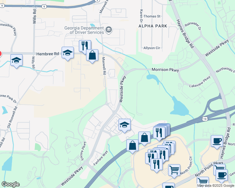 map of restaurants, bars, coffee shops, grocery stores, and more near 11332 Musette Circle in Alpharetta