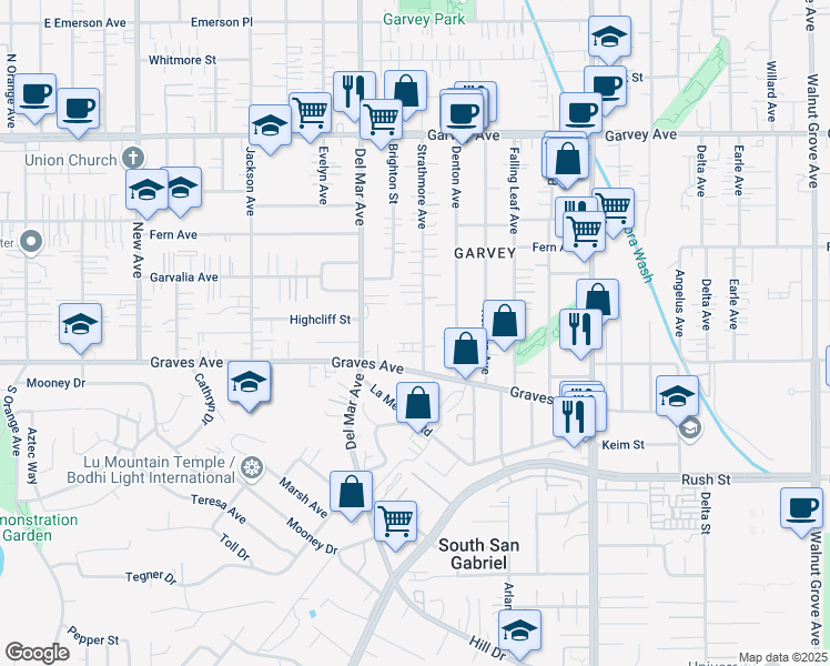 map of restaurants, bars, coffee shops, grocery stores, and more near 2429 Strathmore Avenue in Rosemead