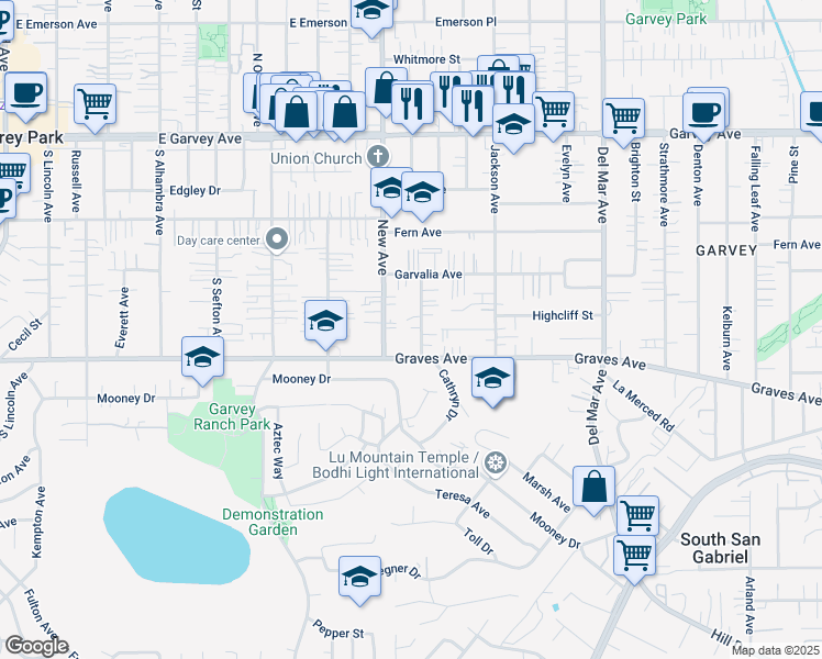 map of restaurants, bars, coffee shops, grocery stores, and more near 2421 Stevens Avenue in Rosemead