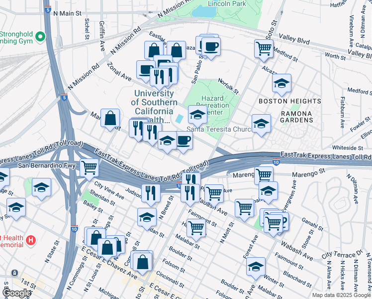map of restaurants, bars, coffee shops, grocery stores, and more near 1118 Cornwell Street in Los Angeles