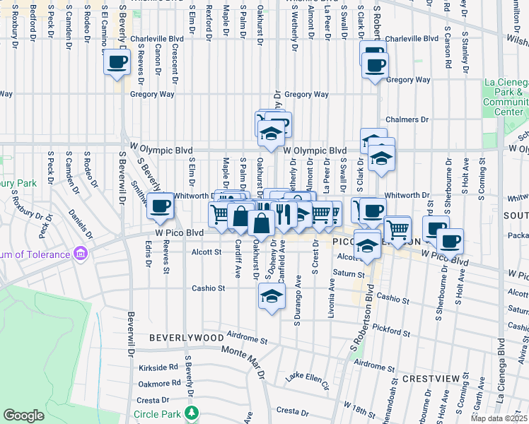map of restaurants, bars, coffee shops, grocery stores, and more near in Los Angeles