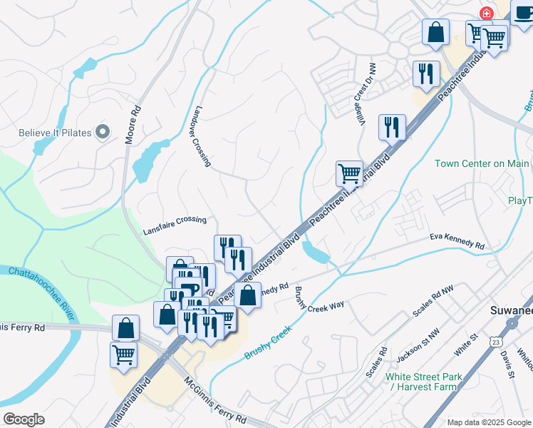 map of restaurants, bars, coffee shops, grocery stores, and more near 840 Yosemite Drive Northwest in Suwanee