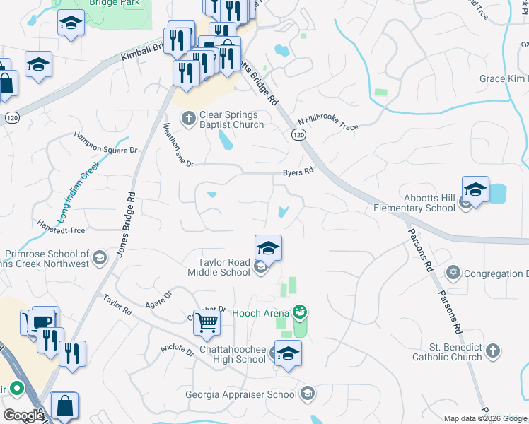 map of restaurants, bars, coffee shops, grocery stores, and more near 11330 Saint Patrice Way in Alpharetta
