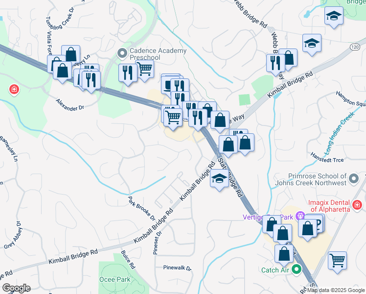 map of restaurants, bars, coffee shops, grocery stores, and more near 818 Forest Path Lane in Alpharetta