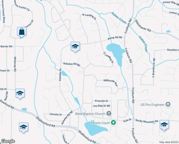 map of restaurants, bars, coffee shops, grocery stores, and more near 1657 Millhouse Landing in Marietta
