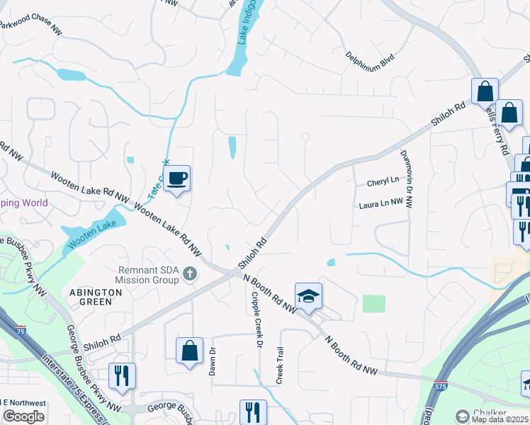 map of restaurants, bars, coffee shops, grocery stores, and more near 4257 Edgewater Drive Northwest in Kennesaw